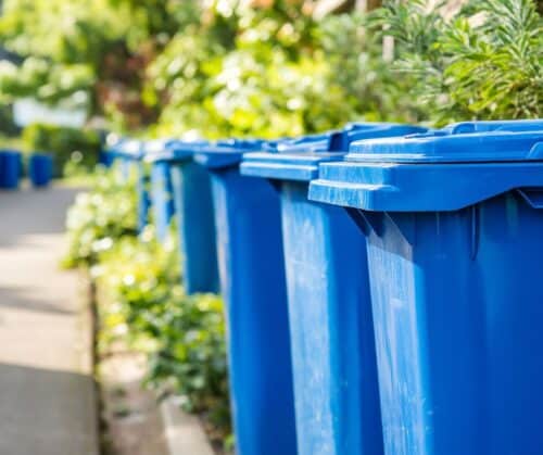blue recycling bins